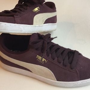 PUMA maroon with cream suede classic sneaker